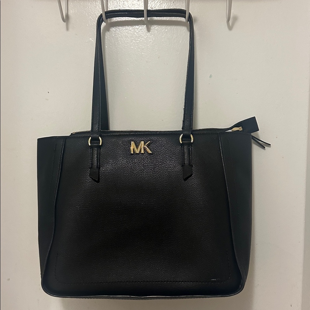 Michael Kors Black Leather Handbag with Gold Logo